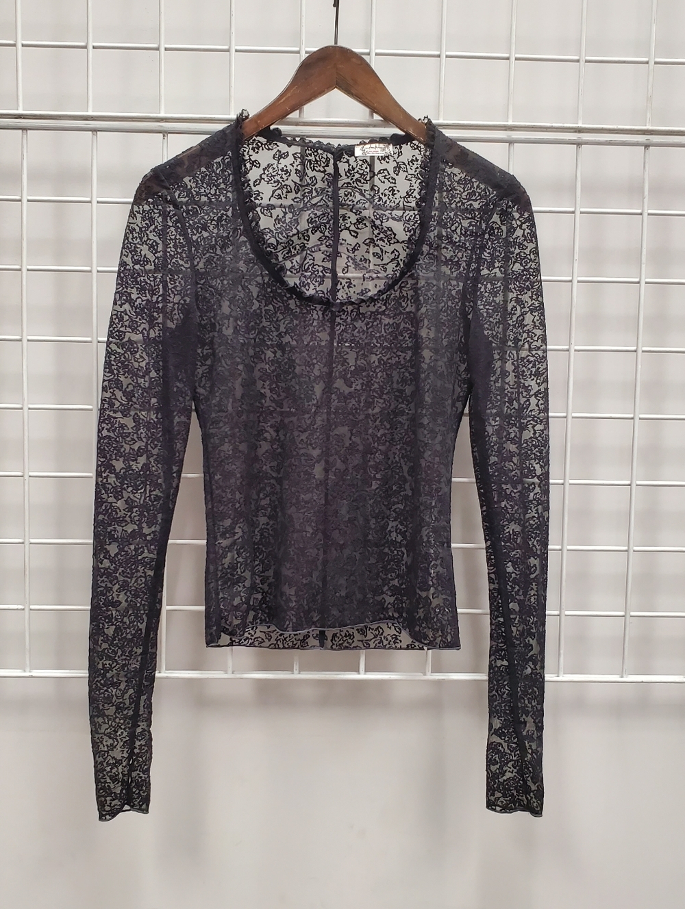 Free People Black Sheer Lace Long Sleeve Tee